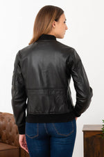 Black leather bomber jacket for women - Image n°8