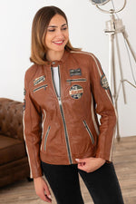 Cognac racing leather jacket with patches - Image n°4