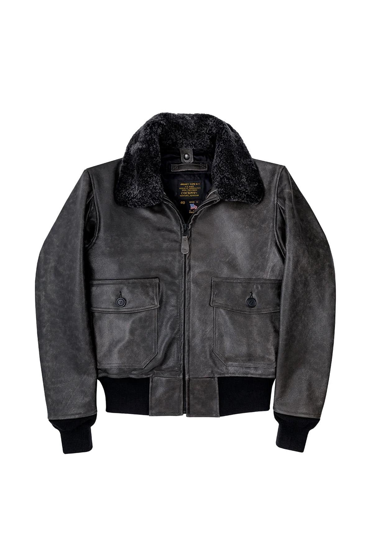 Aged leather aviator jacket with fur collar - Image n°6
