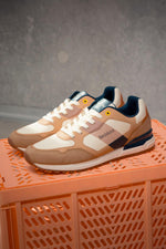 Beige, cognac and navy canvas sneakers - Image n°1
