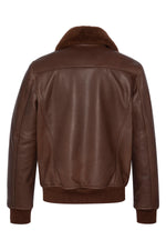 Schott's brown cowhide aviator jacket: removable collar, zip closure. - Image n°8