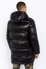 Black long quilted down jacket with hood - Image n°2