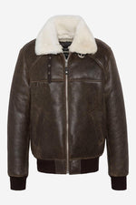 Schott's brown aviator in reversed sheep leather. Fur collar, warm. - Image n°4