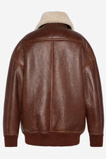 Double-faced moka sheepskin bomber by Schott. Oversized and cosy. - Image n°8
