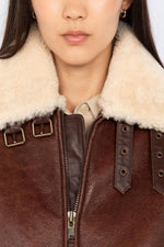 Double-faced moka sheepskin bomber by Schott. Oversized and cosy. - Image n°4