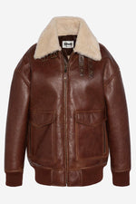 Double-faced sheepskin mocca bomber with ribbed edges - Image n°6