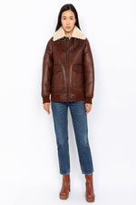 Double-faced moka sheepskin bomber by Schott. Oversized and cosy. - Image n°5