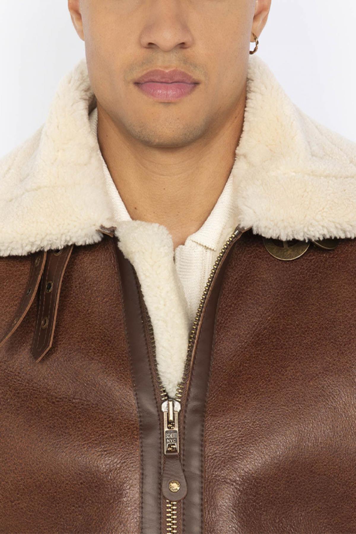 Schott's LC1259 Moka: sheepskin bomber, wartime warmth, vintage charm. - Image n°5