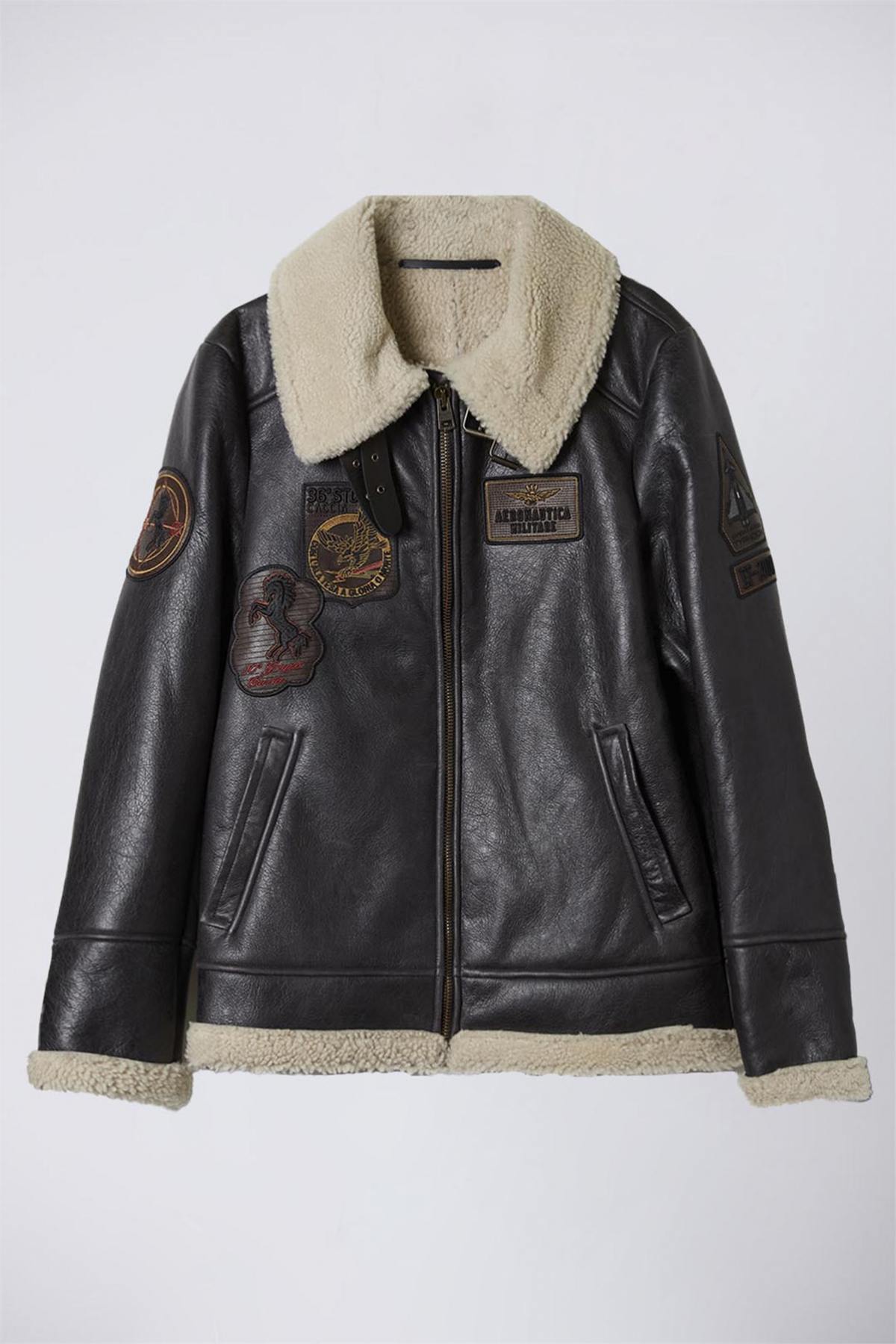 Italian anthracite shearling bomber, wool-lined for winter warmth. - Image n°7
