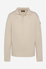 Ecru ribbed polo neck sweater - Image n°4