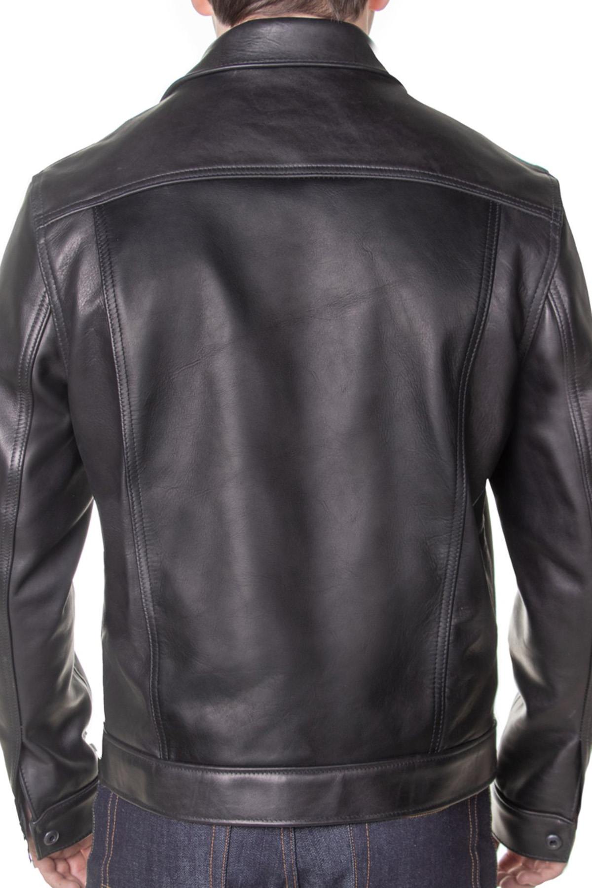 Slim-fit trucker jacket in full-grain cowhide, crafted by Schott USA. - Image n°6