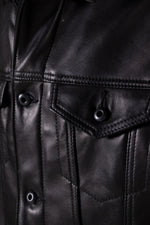 Slim-fit trucker jacket in full-grain cowhide, crafted by Schott USA. - Image n°4