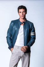 Royal blue lambskin jacket, supple and lightweight, with biker flair. - Image n°2