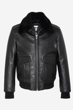 Schott's thick cowhide aviator jacket with removable shearling collar. - Image n°8
