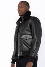 Schott's thick cowhide aviator jacket with removable shearling collar. - Image n°12