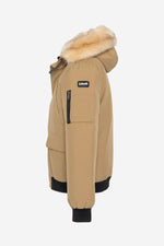 Dark beige short parka with removable fur hood - Image n°8