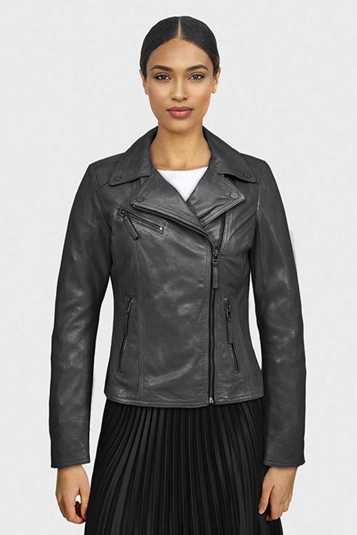 Soft black sheepskin leather jacket with a slim, perfecto fit. - Image n°1