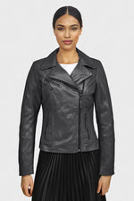 Soft black sheepskin leather jacket with a slim, perfecto fit. - Image n°1