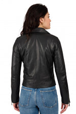 Slim black lambskin Perfecto with zipped cuffs and asymmetrical zip. - Image n°3