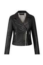 Slim black lambskin Perfecto with zipped cuffs and asymmetrical zip. - Image n°4
