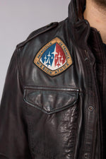 Mid-length dark brown leather jacket with stand-up collar - Image n°6