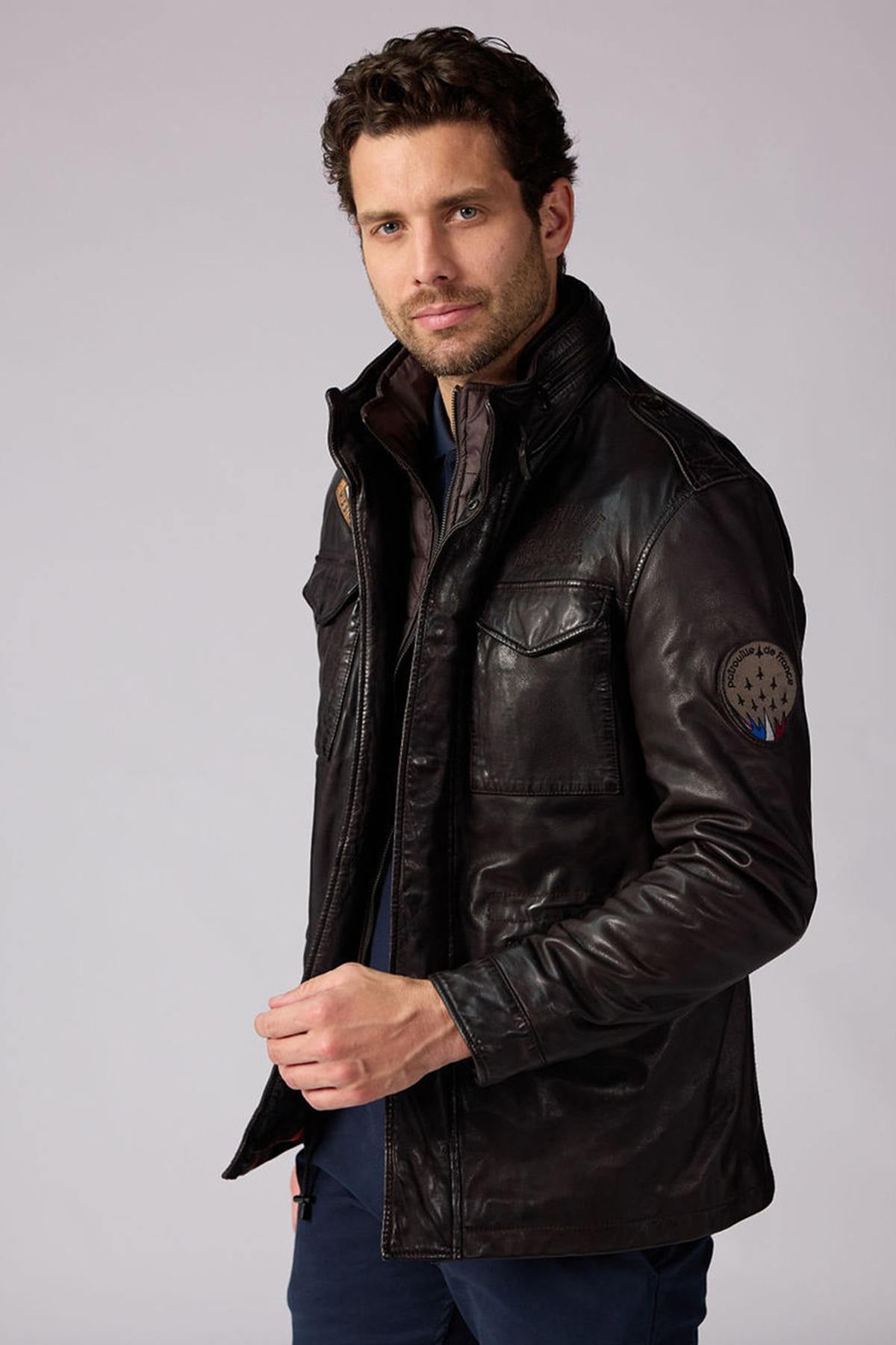 Dark brown lambskin jacket with military roots and French elegance. - Image n°7
