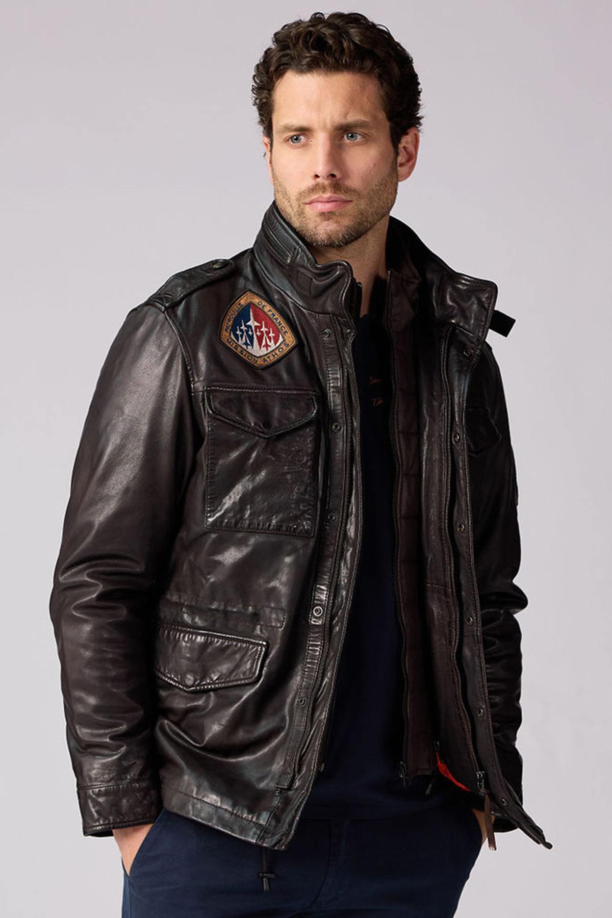 Dark brown lambskin jacket with military roots and French elegance. - Image n°5