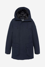 Navy blue hooded textile parka - Image n°5