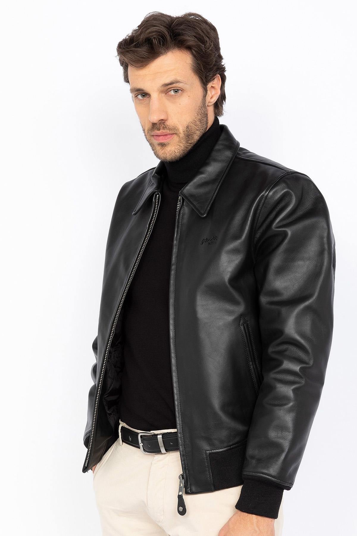 Black cowhide jacket by Schott NYC-timeless, rugged, and versatile. - Image n°2