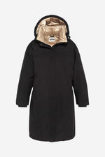 Black long hooded parka with drawstring waist - Image n°4