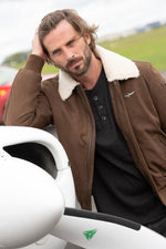 Suede sheepskin aviator in chocolate, Aeronautica Militare's classic. - Image n°1