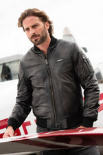 Black sheepskin bomber with iconic Squadriglia degli Assi patch by AM. - Image n°3