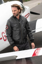 Black sheepskin bomber with iconic Squadriglia degli Assi patch by AM. - Image n°7