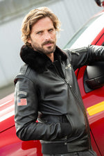Sheep leather jacket with detachable fur collar and ribbed trims. - Image n°7