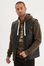 Black leather sleeveless vest in biker style - Image n°5