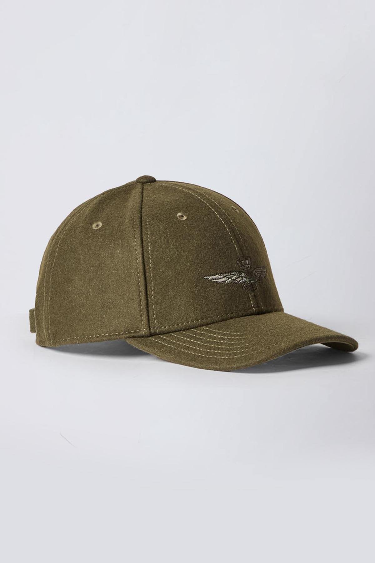 Military Green Wool Blend Embroidered Cap - Image n°1
