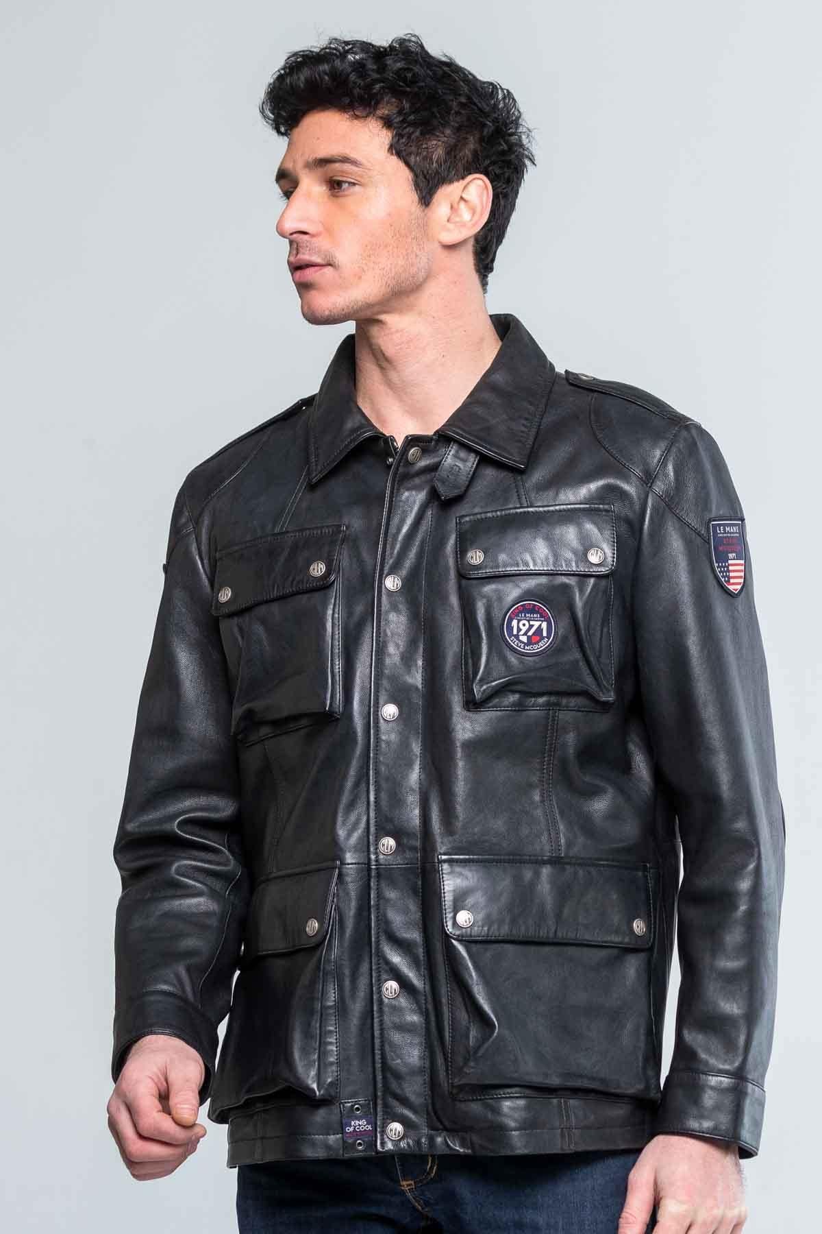 A soft, lightweight black sheepskin jacket inspired by Steve McQueen. - Image n°3