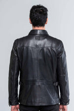 Slim black sheep leather jacket, Steve McQueen-inspired racing design. - Image n°2