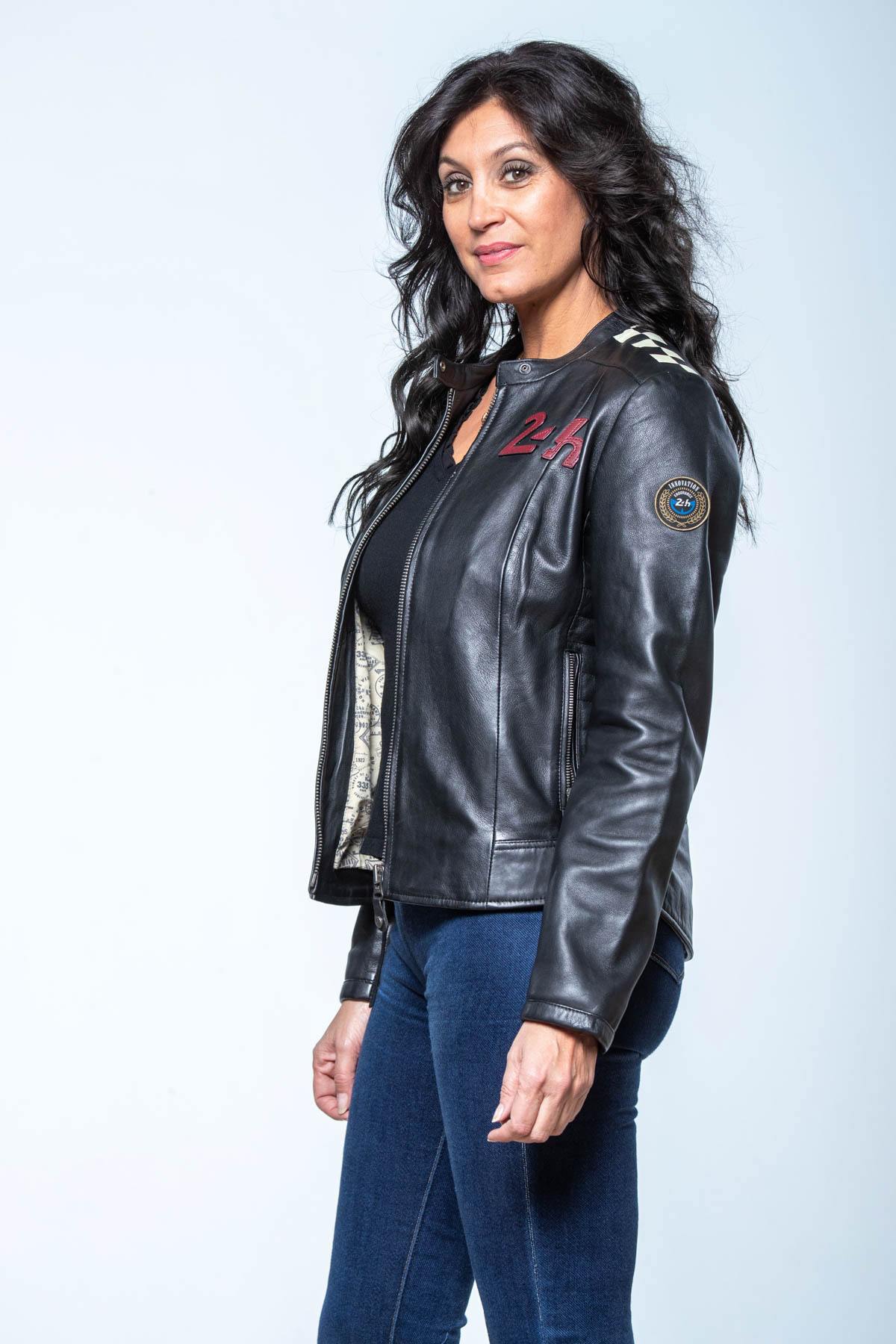 Le Mans-licensed black lambskin jacket, sporty and refined. - Image n°2