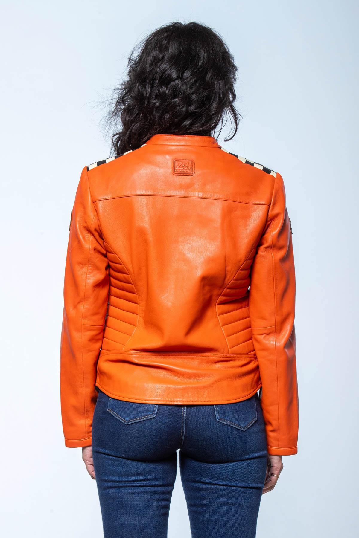 MARYLIN: orange sheepskin jacket with a biker collar and relaxed fit. - Image n°3