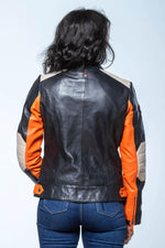 Slim orange sheepskin jacket, inspired by 24h Le Mans racing spirit. - Image n°4