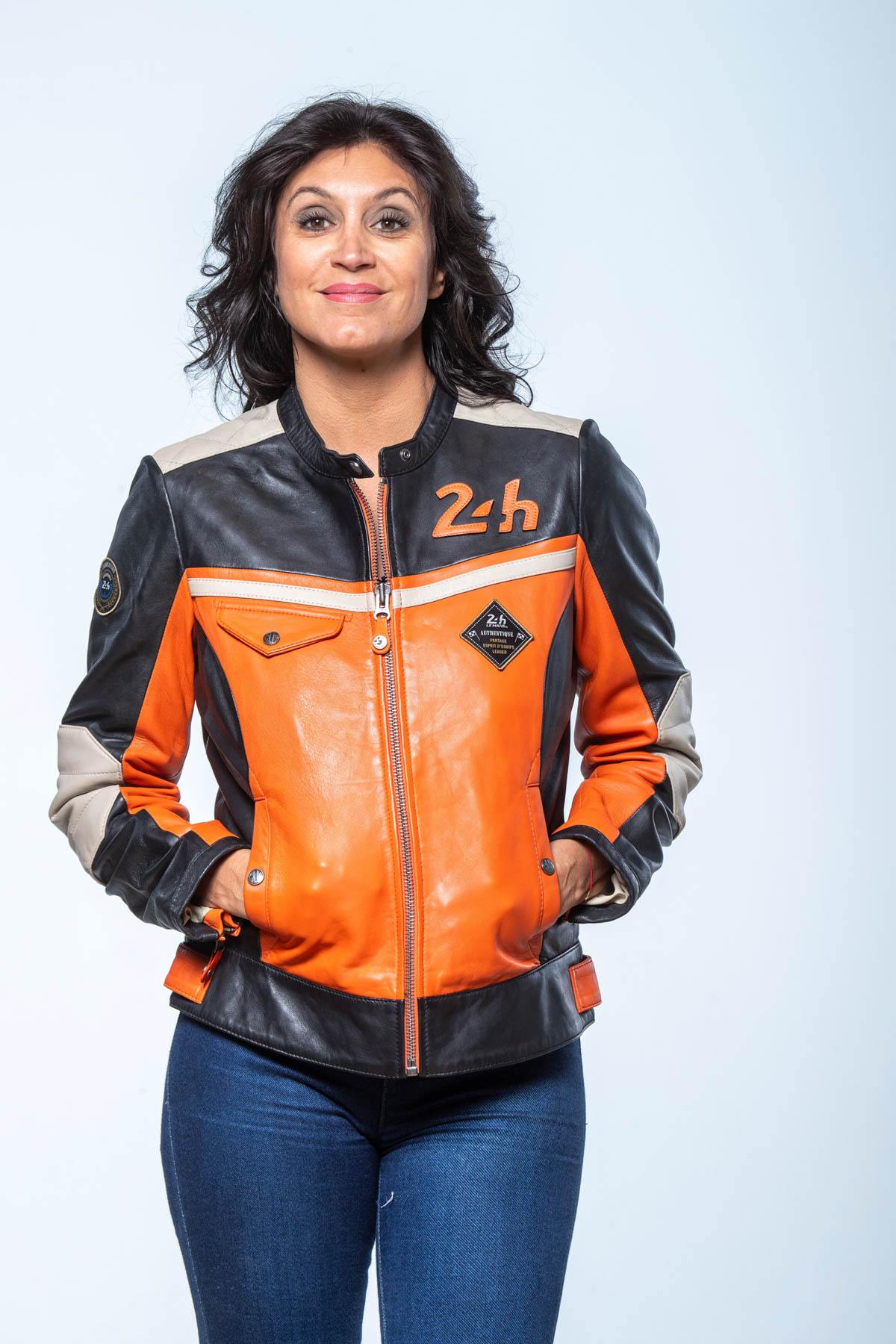 Slim orange sheepskin jacket, inspired by 24h Le Mans racing spirit. - Image n°3