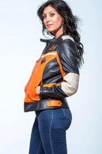 Slim orange sheepskin jacket, inspired by 24h Le Mans racing spirit. - Image n°2