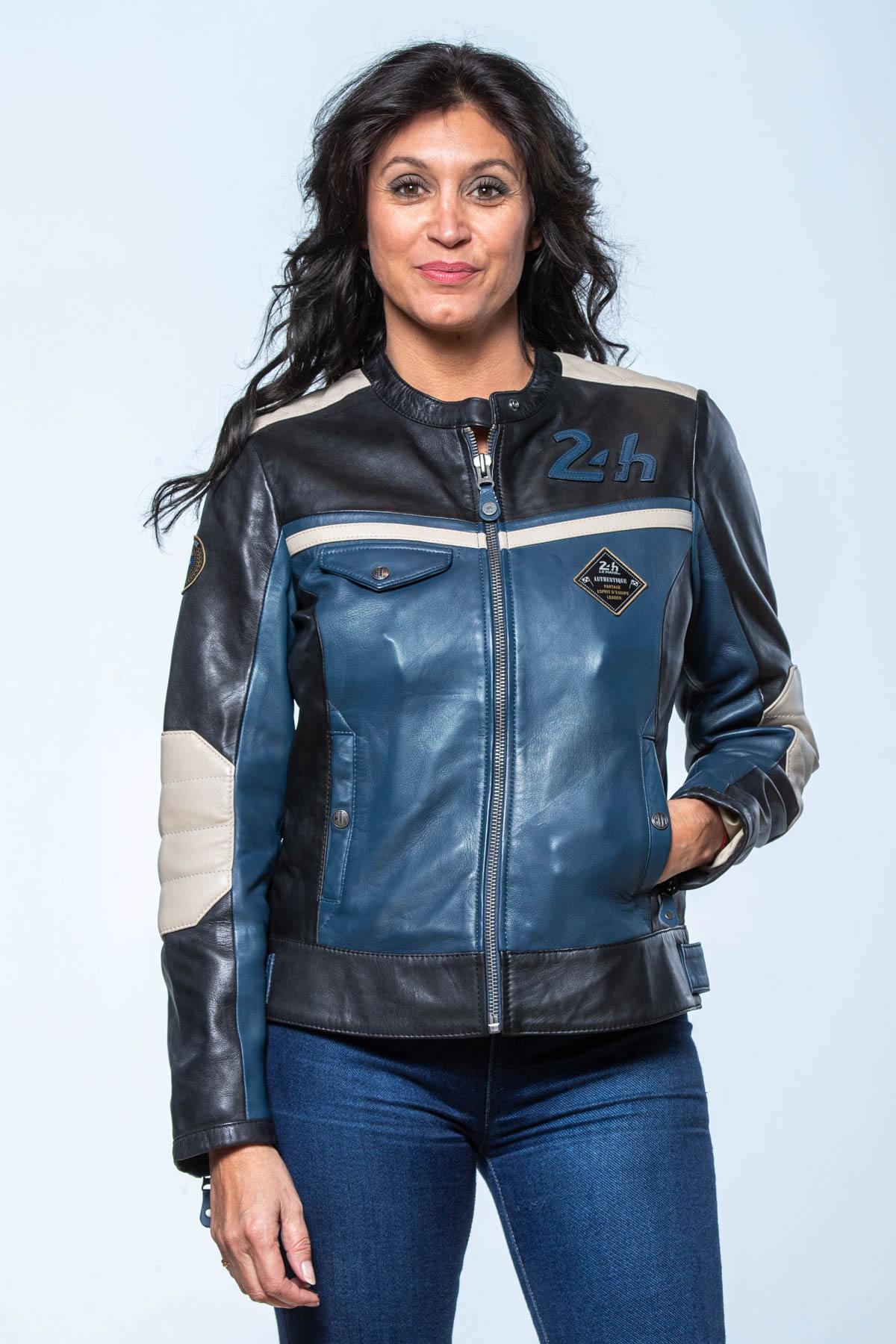 Officially licensed 24h Le Mans sheepskin jacket in royal blue. - Image n°1