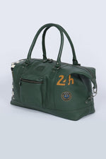 Green leather travel bag with racing checkerboard - Image n°5