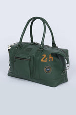Green leather travel bag with racing checkerboard - Image n°5