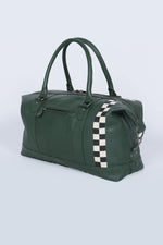Green leather travel bag with racing checkerboard - Image n°6