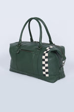 Green leather travel bag with racing checkerboard - Image n°6