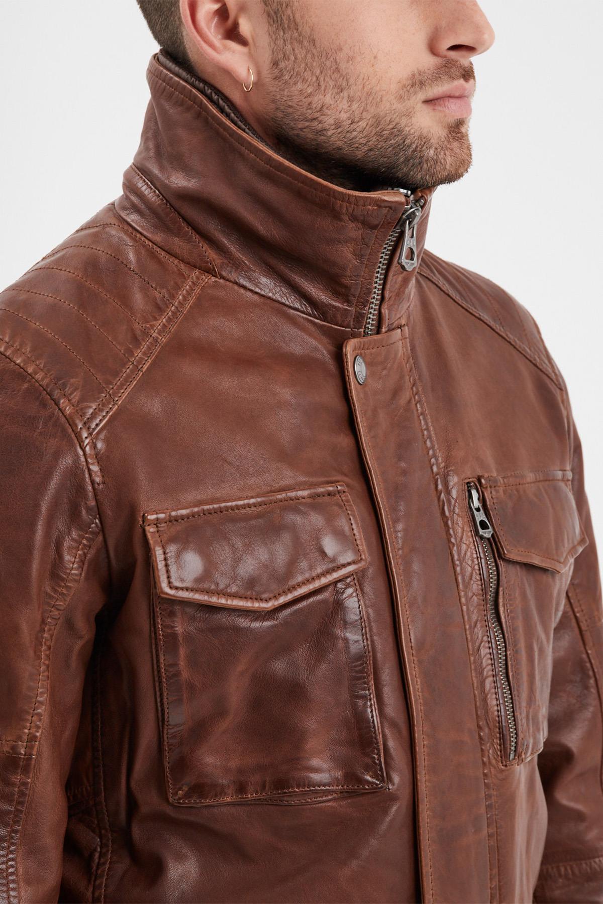 Mid-length lambskin jacket in bison, regular fit for a timeless look. - Image n°5