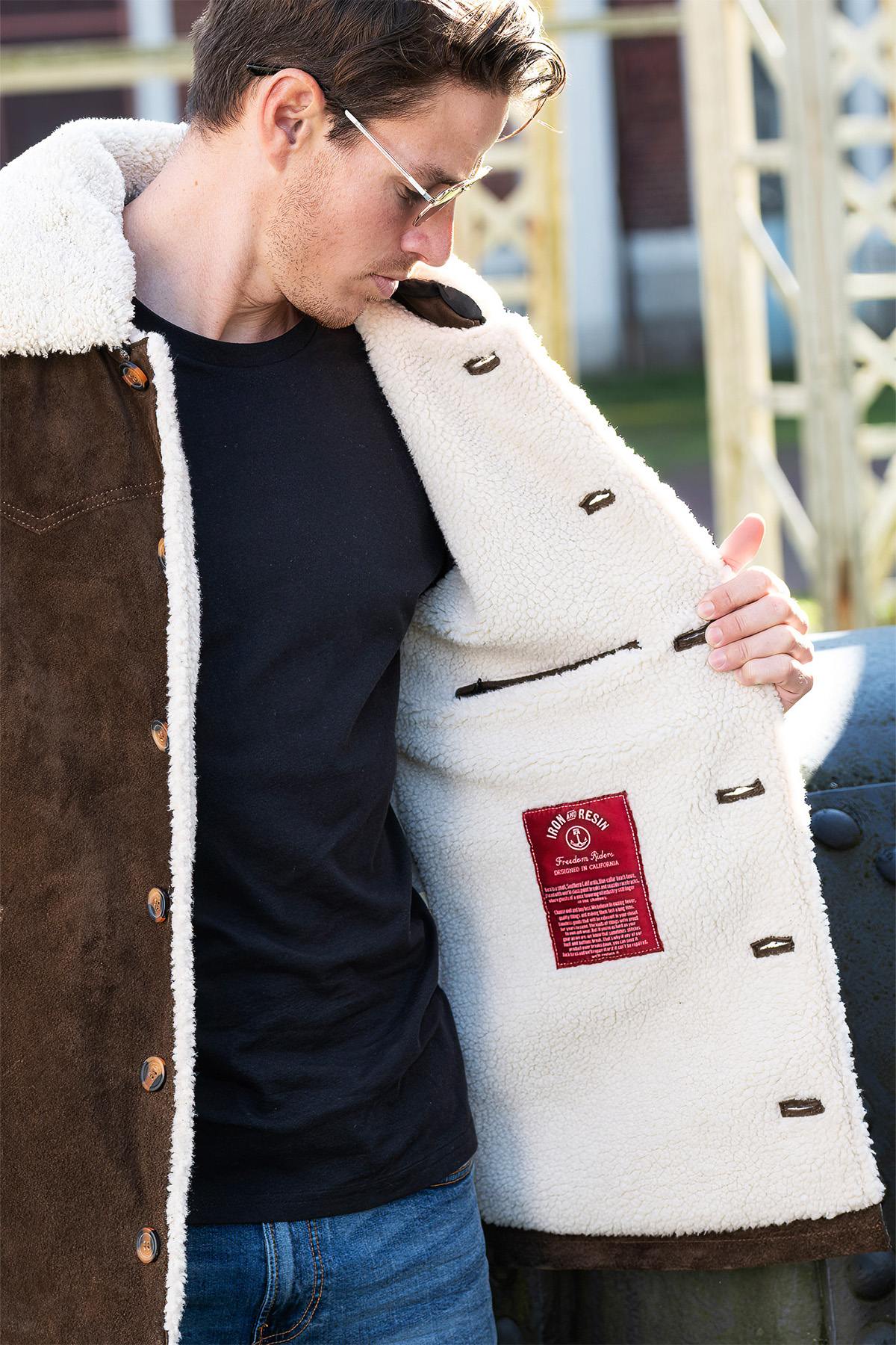 Thick buffalo suede jacket with sherpa warmth for winter. - Image n°3